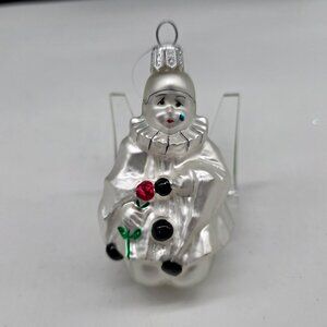 Pierrot Style Silver Clown Glass Ornament From World Market 3"